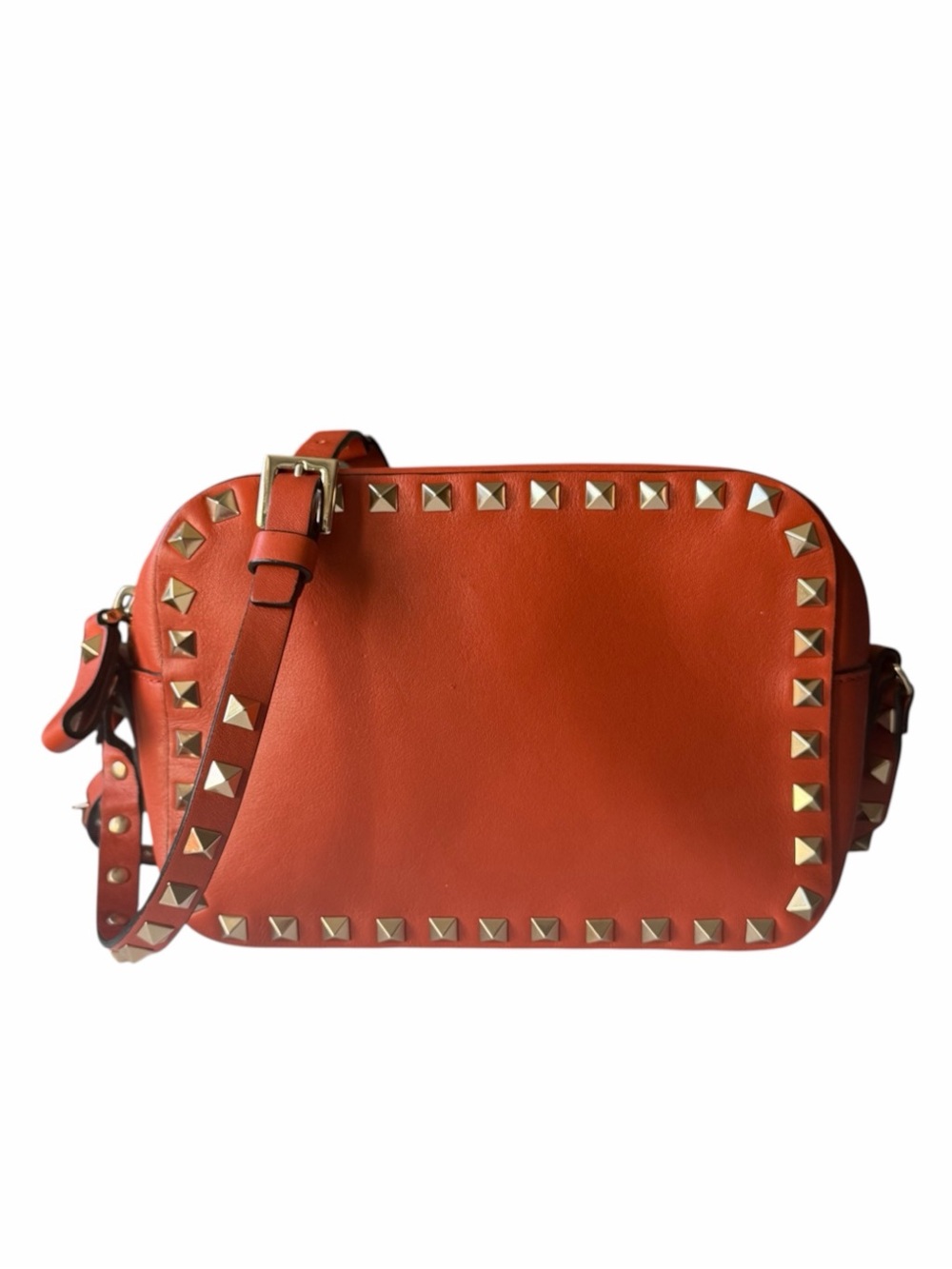 Valentino Garavani Rockstud Orange Leather Camera Crossbody Bag